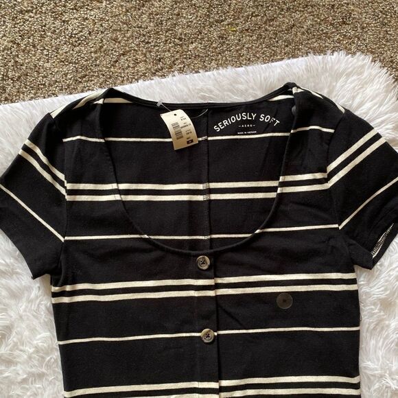 Aero Seriously Soft Striped Black & White Dress NEW with Tags Size Medium - Picture 2 of 5